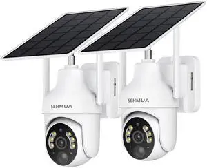 2K Solar Security Cameras Wireless Outdoor, 2 Pack 360° View Pan/Tilt WiFi Security Camera Outside with Color Night Vision,Easy to Install, PIR Alarm, 2-Way Audio
