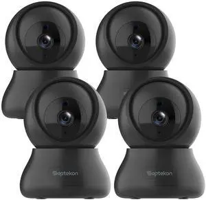 Security Cameras Indoor, 2K Wired Cameras for Home Security with Night Vision, 2-Way Audio, Motion Detection, Compatible with Alexa (4 Pack), Black Security Cameras Indoor, 2K Wired Cameras for Home Security with Night Vision, 2-Way Audio, Motion Detection, Compatible with Alexa (4 Pack), Black