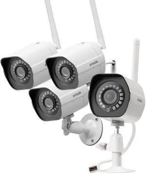 Outdoor Security Cameras Wifi - 1080p Full HD Surveillance Cameras for Home Security with Night Vision, IP 66 Weatherproof, Plug-In, Motion Detection, 4 Pack