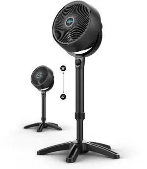 683 Medium Pedestal Whole Room Air Circulator Fan, 3 Speed Control, Adjustable Standing Height, 32 to 38 Inches, Powerful Pedestal Standing Fan for Bedroom and Home, Quiet Floor Fans, Black