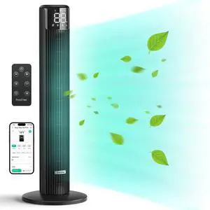 Smart Tower Fan for Bedroom, 90° Oscillating Floor Fan Cold, Quiet Tower Fans for Home Bedroom, 36 inch Tall Standing Tower Fans 4 Modes 6-Speed, 24H Timer Works with APP & Remote