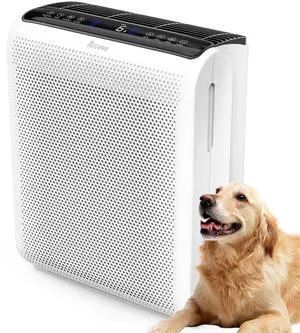 Air Purifiers for Bedroom Home Large Room Up to 1504 Ft², 5 Layer Filter for Smoke Pollen Allergies Pet Dander Odor, Air Quality Monitor, Sleep Mode, Timer for Office, Dorm, Kitchen, MK07 White
