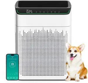 Air Purifiers for Home Large Room Up to 1690 ft² with PM 2.5 Air Quality Monitor WiFi and Alexa compatible Double-sided Air Inlet for Smoke and Odor 1 Pack+2 Pack HEPA Filters White