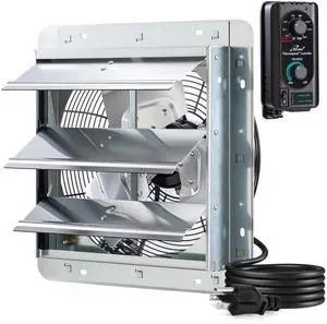 12" Wall Mounted Shutter Exhaust Fan, Automatic Shutter, with Thermostat and Variable Speed controller, 0.6A, 960 CFM, 1400 SQF Coverage Area Silver (ILG8SF12V-ST)