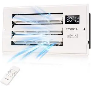 4'' x 10'' Opening Register Booster Fan with Adjustable Wind Direction Louver, Smart Intelligent Thermostat & 10-Speed Remote Control - 11.4" x 5.5" Vent Cover for Room, Floor, Wall - White