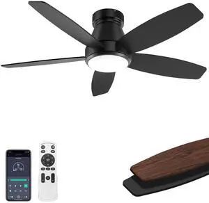Ceiling Fans with Lights, 42 inch Ceiling Fans with Lights and Remote, Dimmable, Noiseless, Low Profile Ceiling Fan with Light for Bedroom, Indoor and Outdoor Use(Black)