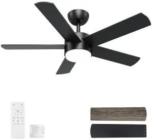 42 inch Black Ceiling Fans with Lights and Remote Control, LED Ceiling Fan Dimmable 3 CCT 6-Speed, Noiseless Modern Ceiling Fan for Bedroom, Living Room, Dining Room, ETL Listed