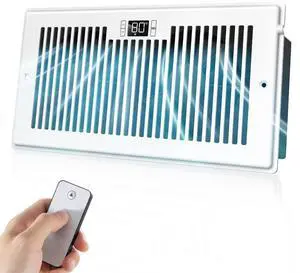 Quiet Register Booster Fan Fits 6" x 12" (DUCT OPENING CUTOUT), 10-Speed Smart Heating Cooling AC Vent Booster Fan w/Remote Control & Thermostat Control (White) - Corded