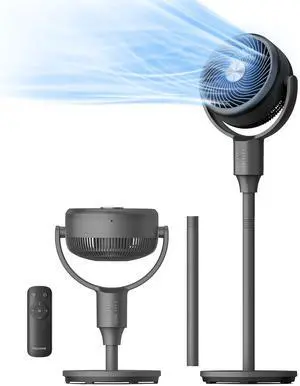 Pedestal Fan, Air Circulator, Ultra OmniFlow (135°+90°Auto Oscillation), Quiet Floor Fan with 3 Speeds, Remote, 7H Timer, Memory Function, Adjustable Height, Standing Fan for Bedroom