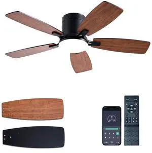 Ceiling Fans with Lights, 42 inch Low Profile Ceiling Fan with Light and Remote Control, Flush Mount, LED Dimmable DC Reversible Modern Ceiling Fan for Bedroom
