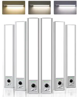 6 Pack Under Cabinet Lighting with Battery Indicator, 2400mAh Rechargeable Motion Sensor Light Wireless, 12inch 96 LED Under Counter Lights for Kitchen Closet, Magnetic, 3 Color Temps, Dimmable