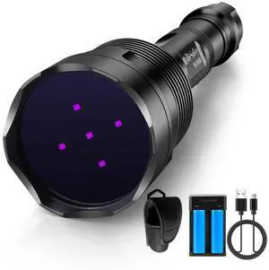 Black Light UV Flashlight, 5LEDs UV Light 50W Powerful Blacklight Torch Professional Grade Beam for Pet Urine Finding & Mineral, Antique Detection, Scorpion Search,Commercial Use (UV500_365nm)