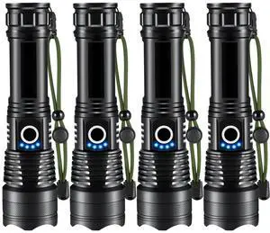 Flashlights High Lumens Rechargeable, 4Pack Rechargeable Flashlights, Super Bright Flashlight, 5Mode Tactical Flashlights High Lumens, LED Flashlight High Powered, Waterproof Flash Light LED