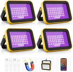 Rechargeable LED Black Light, Battery Powered Portable Blacklight, 400nm LED Flood Light Black Lights, Neon Glow Party, Blacklight Catfishing, Halloween, Glow in The Dark Decoration 4 Pack