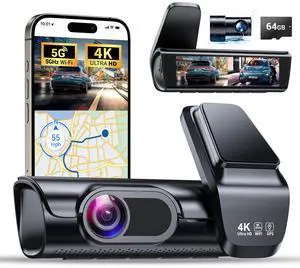 K600 4k Dash Cam Front and Rear, 3.59" IPS Screen, Built-in GPS 5G WiFi Dash Camera for Cars with App, UHD 2160P Night Vision Free 64G SD Card, 170° Wide Angle, HDR, 24H Parking Mode