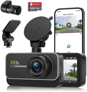Dash Cam Front and Rear,4K+1080P WiFi Dual Dash Camera for Cars with App, 3" IPS Dashboard Camera Recorder,Night Vision,24H/7 Parking Mode, Loop Recording,170° Wide Angle,Free 64GB SD Card
