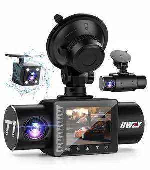 Dash Cam Front Rear and Inside 1080P Three Channels with IR Night Vision Car Camera SD Card Included Dashboard Camera Dashcam for Cars HDR Motion Detection and G-Sensor for Car, Taxi, Uber