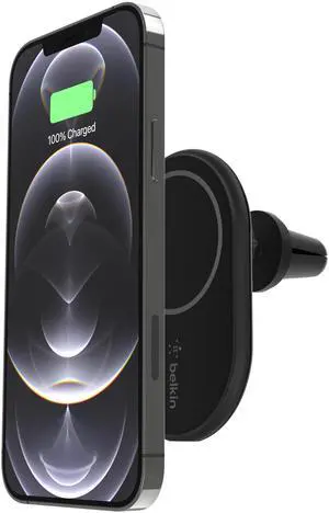 MagSafe-Compatible Magnetic Wireless Car Charger 10W - BoostCharge Pro Wireless Charger, Magnetic Car Vent Phone Mount for iPhone 16, iPhone 15, 14, & 13 Series, Power Supply Included - Black
