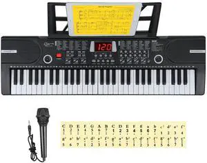 Piano Keyboard, 61 Keys Beginner Electronic Keyboard Portable Digital Music Keyboard, Early Education Music Instrument with Microphone & Music Sheet Stand