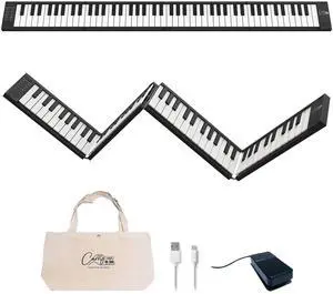 88 Key Folding Piano - Ultra-Portable and Full-Sized with 128 Voices and USB MIDI Connectivity - Travel Piano Keyboard Perfect for Practice, Travel, and Performances - Black