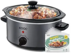 4-Quart Slow Cooker, 3 Cooking Settings, Dishwasher Safe Ceramic Crock, Lid, Free Pot Liners Included, GREY, Ellipse Pot