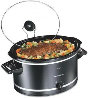 Slow Cooker with 3 Cooking Settings, Dishwasher-Safe Stoneware Crock & Glass, 8-Quart Built-In Lid Rest, Black