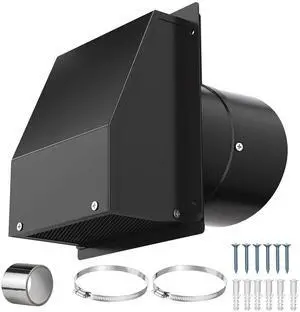 8 Inch Hooded Wall Vent Cover for Dryer Vent - Galvanized Steel Exhaust Cap with Damper & Screen, Outdoor Bathroom Fan/Range Hood Vent (Includes Tape & Clamps)