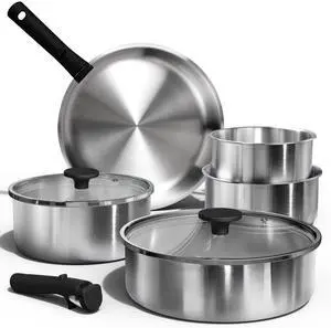 Pots and Pans Set, Stainless Steel Cookware Set Detachable Handle, 9pcs Induction Kitchen Cookware Sets with Removable Handle, RV Cookware Set, Oven Safe