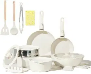 Nonstick Ceramic Cookware Set 21PCS with Detachable Handle, Pans and Pots Set, RV Kitchen Set Cookware Set, with Removable Handles, Oven Safe, Induction Ready, Stackable Non-stick Set