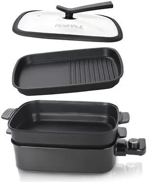 2-in-1 Multifunctional Electric Grill,Indoor Smokeless Electric Griddle Electric Skillet with Removable Non-Stick Plate+Pot+Lid,1400W Adjustable Temperature Party Griddle