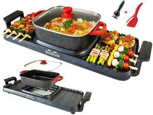 Electric Hot Pot and Grill Multifunctional Indoor Detachable Shabu Shabu-Steaks Korean BBQ Non-Stick Grill, Smokeless Electric Hotpot grill Combo Capacity for 2-12 People
