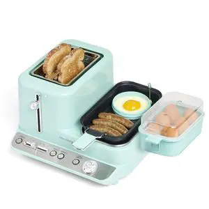 Classic Retro 3-in-1 Breakfast Station - Includes Egg and Veggie Steamer, Non-Stick Griddle, and Wide 2-Slot Toaster - Versatile Breakfast Maker Cooking Station with Toasting Control