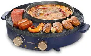 Electric Grill with Shabu Shabu Hot Pot, Compact Korean BBQ Hotpot Combo Machine, 2L Hot Pot, Suitable for 1-4 People, JD-SK3407