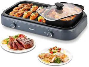 Electric Hot Pot with Grill2 in 1 Korean BBQ Grill Shabu Shabu Hot Po 1500W / Temperature Control, Quick Heating Detachable Hot Pot and Baking Traygray
