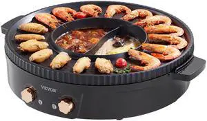 Hot Pot with Grill, 1800W 2-in-1 Electric Smokeless Grill and Hot Pot, Korean BBQ Shabu Shabu Hotpot with Separate Dual Temperature Control, Non-stick Pan, for 2-8 People Family Dining