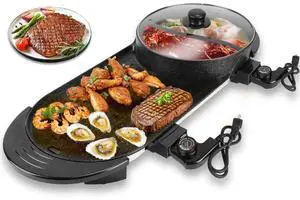 Hot Pot with Grill, 2 in 1 Korean BBQ Grill Shabu Shabu Hot Pot, 2200W Indoor Smokeless Hotpot Pot Electric Combo W/Large Capacity Baking Tray & Separate Dual Temperature Control for 2-12 People, 110V