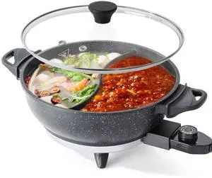 4.5 QT Electric Hot Pot with Divider - Dual-Flavor Shabu Shabu Pot with Slow Cooker Function, 1500W, Ideal for Family Meals & Social Gatherings, Black