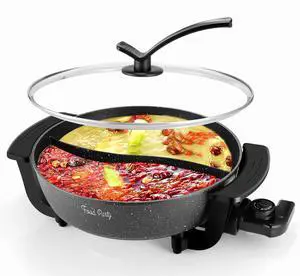 Electric Hot Pot with Divider Hotpot Pot Electric Hopot Cooker Shabu Shabu Pot 110V 1200W Non-Stick 6-Quart BPA FREE Fondue Chinese Hot Pot