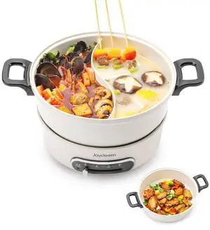 2 in 1 Electric Hot Pot, Shabu Shabu Pot with Two Removable Pot, UL Listed, Ceramic Non-stick Coating, 1400W, JD-HG3706W