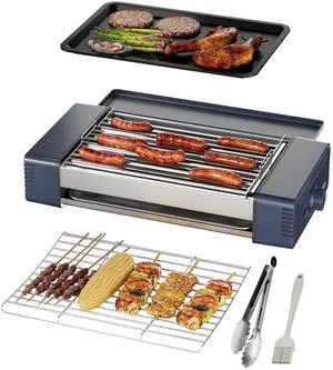 3-in-1 Hot Dog Roller Grill Machine with Nonstick Plate & Grill Rack, 800W Compact Indoor Electric Sausage Griller for Kitchen, Home, Small Space Use (Royal Blue)