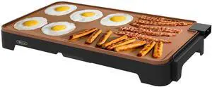 XL Electric Ceramic Titanium Griddle, Make 15 Eggs At Once, Healthy-Eco Non-stick Coating, Hassle-Free Clean Up, Large Submersible Cooking Surface, 12" x 22", Copper/Black