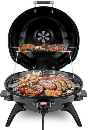Electric BBQ Grill  15-Serving Outdoor Electric Grill for Party, Patio & Backyard, Double Layer Design, Portable Removable Stand Grill, 1600W (Countertop Black BBQ Grill)