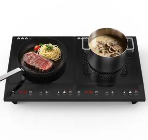 Double Induction Cooktop,Portable Induction Cooker with 2 Burner Independent Control,Ultrathin Body,10 Temperature,1800W-Multiple Power Levels,3 Hour Timer,Safety Lock