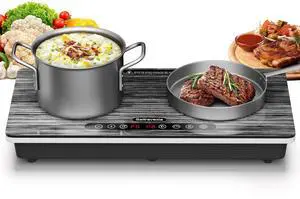 Double Induction Cooktop, 1800W Portable Electric Stove, 18 Inch Sensor Touch Electric Cooker Hot Plate, 5.91" Heating Coil, Child Lock, 8 Power Levels, 110v Outlet Plug with Glass Surface