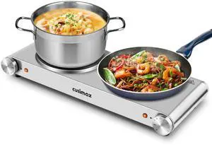 Hot Plate, Electric Double Burner, 1800W Cast Iron Countertop Cooktop, Portable for Cooking, Compatible for All Cookwares, Easy Clean, Upgraded Version