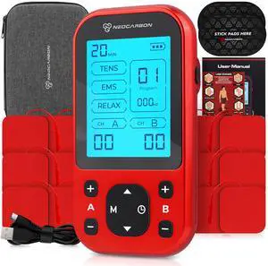 Unit Muscle Stimulator Pro for Back Pain Relief, Shoulder Recovery and Physical Therapy, Electronic EMS Massager Machine with PMS Pulse for Effective Shock Therapy, Red