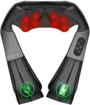 Cordless Shiatsu Neck and Back Massager with Soothing Heat, Electric Deep Tissue 3D Kneading Massage Pillow for Shoulder Leg Body Muscle Pain Relief, Home Office and Car Use