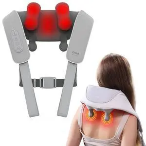 Cordless Shiatsu Neck and Back Massager with Heat, 10 Mins x 12 Uses, 3 Massage Modes & 2 Intensity Levels, 3D Kneading Deep Tissue for Pain Relief, Voice Prompt & Smart Memory, Relax for Women, Men