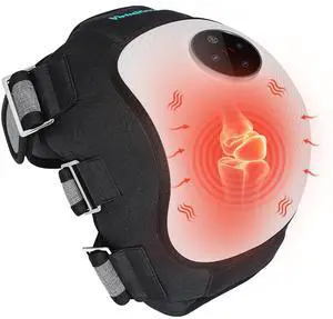 Electric Knee Massager for Relaxation, Heating Pad with 3 Vibration Modes, Heated Knee Brace Wrap, 5000mAh High-capacity Battery, Cordless and Portable Massager, Gift for Men Women, Black, 1 Pack