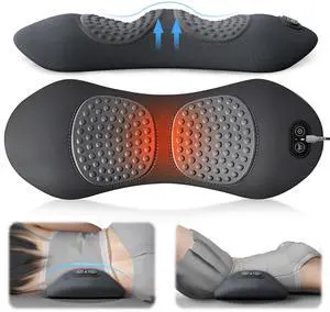 3 in 1 Back Massager, Electric Lumbar Support Pillow Heat Vibration Massage Lower Back Spine Decompression Device
